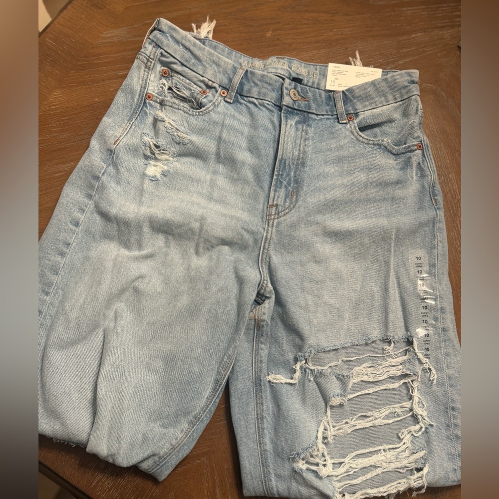 NWT - American Eagle - Curvy - Super High Rise - Baggy Straight Jeans - 10, Long